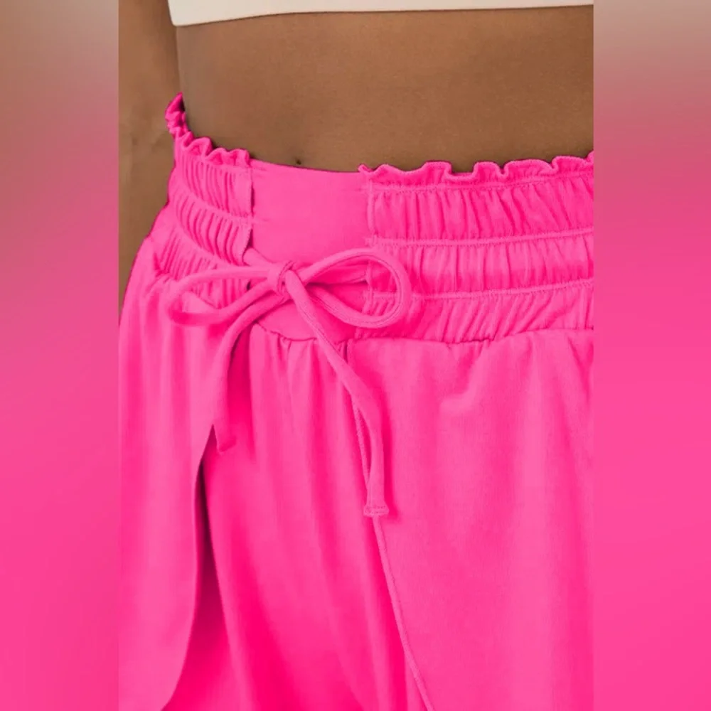 Bright Pink Frilly High Waist Petal Wrap Athletic/Swim Shorts NWT - Picture 3 of 8
